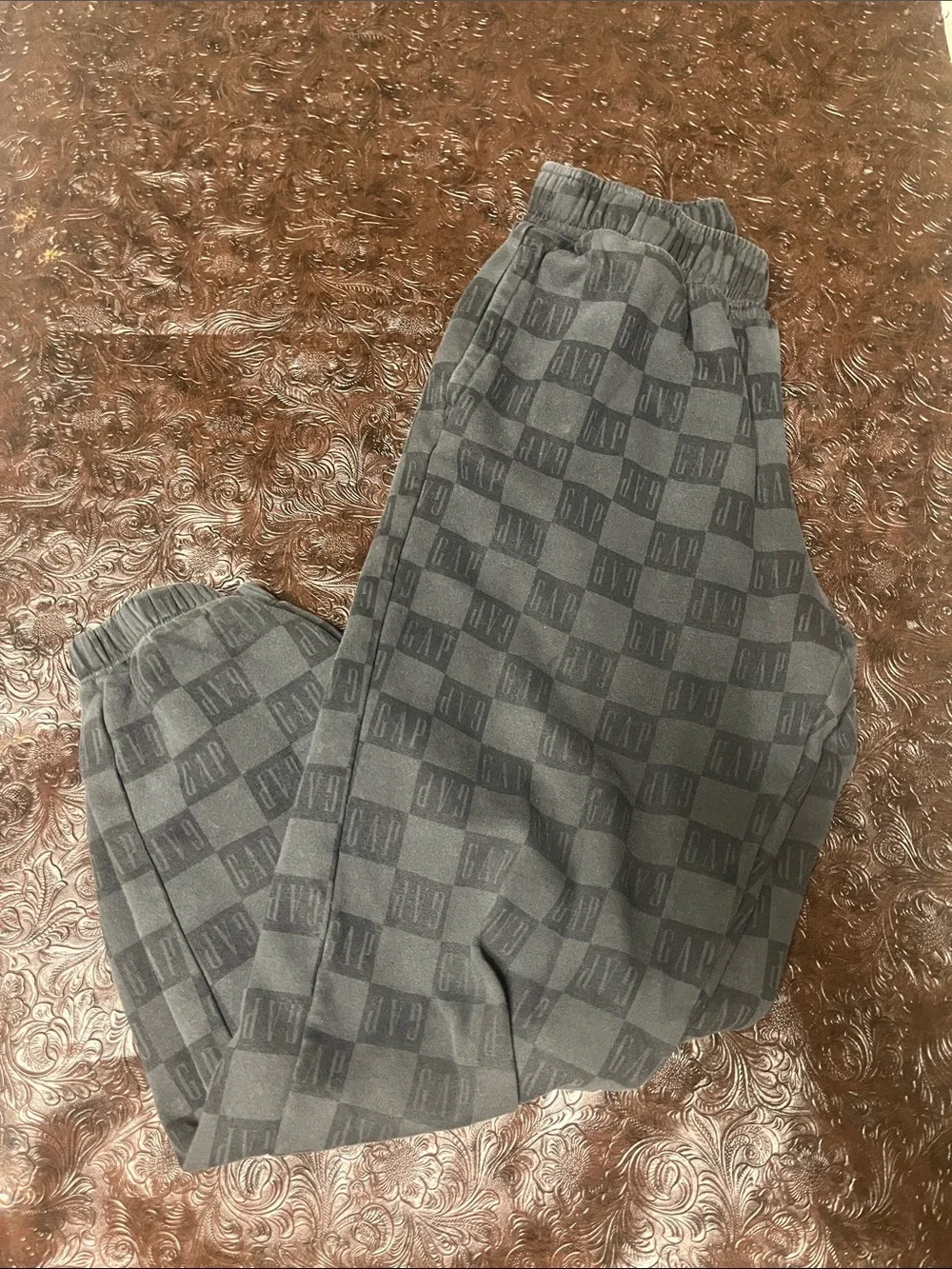 GAP Charcoal Checker Logo Teen’s Joggers